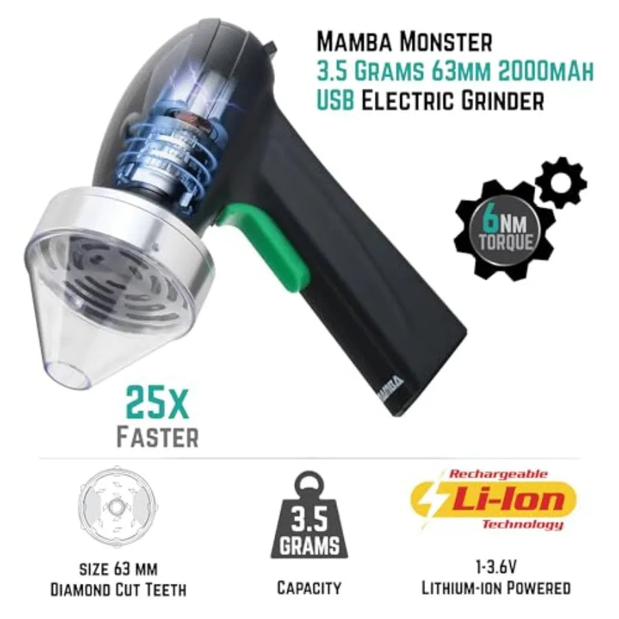 Monster 3.5g Electric Herb Grinder. Large Capacity Portable Metal Herbal Machine and Spice Mill for the Kitchen Silver