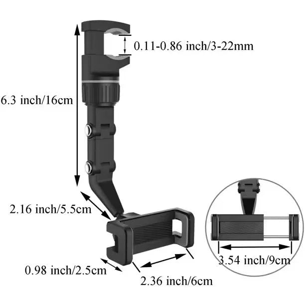 For All Car Rearview Mirror Phone Holder 360° Rotatable and Retractable Car Phone Mount Multifunctional Rear View Mirror Holder