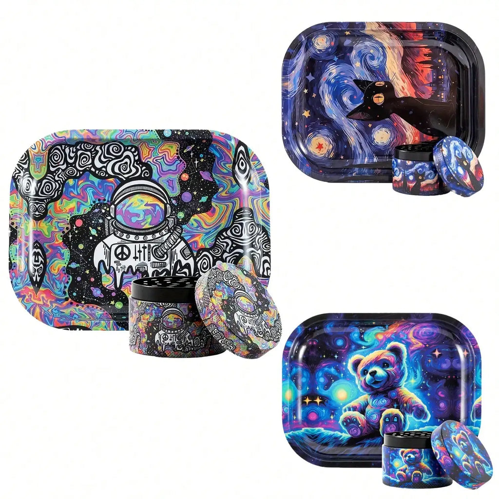 2 Pieces Metal Grinder Rolling Tray Matching Set