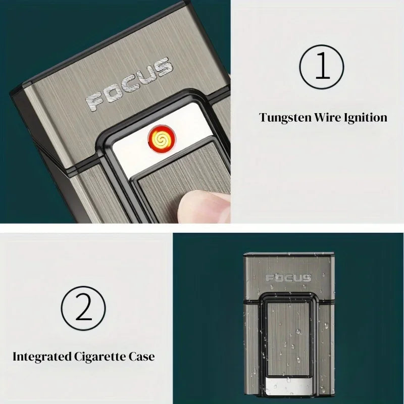 Cigarette Case with Lighter USB Rechargeable Windproof Tungsten Coil Igniter Holder Fits Soft & Hard Packs Holds 20 Cigarettes