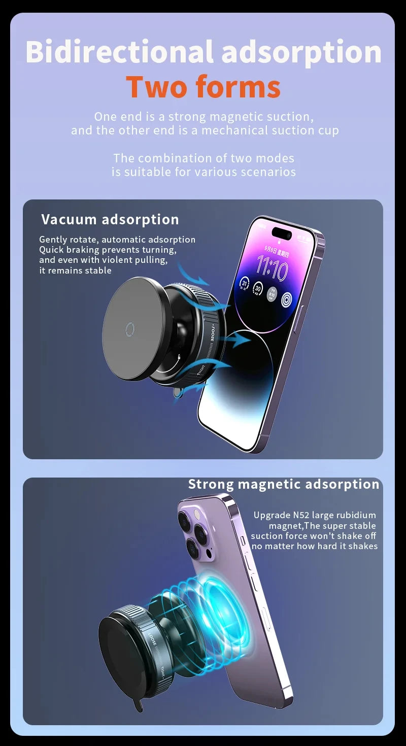 Magnetic Phone Holder Foldable Design 360° Adjustable Vacuum Car Mount For Cell Phone For iphone Live Streaming