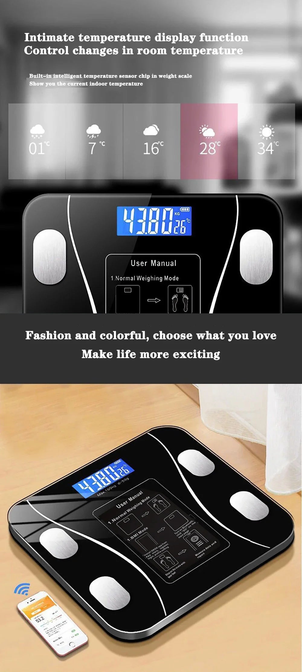 Smart Bluetooth Body Fat Scale, Digital Bathroom Weight Scale with App for Body Composition Analysis & Health Tracking