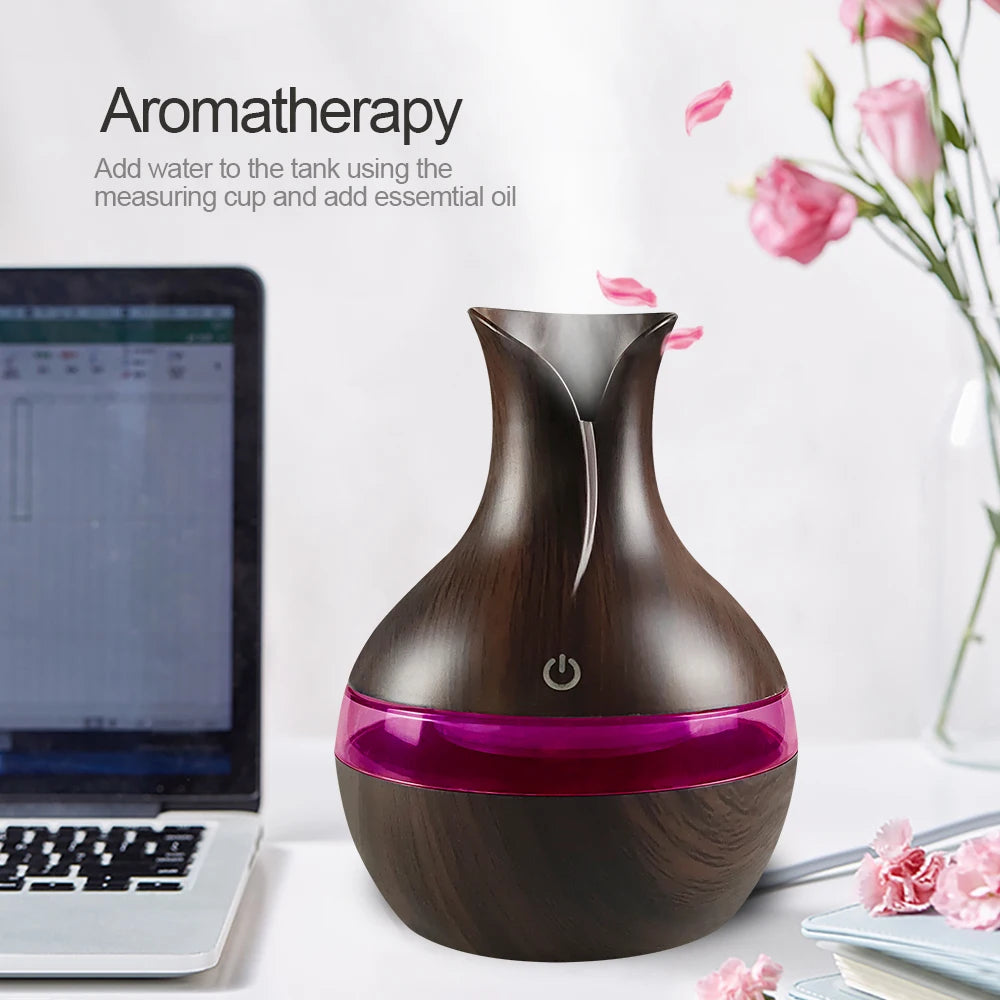 Wooden Humidifier Gift Set  300ml USB Diffuser with 2  Essential Oils Perfect for Stress Relief  Better Sleep