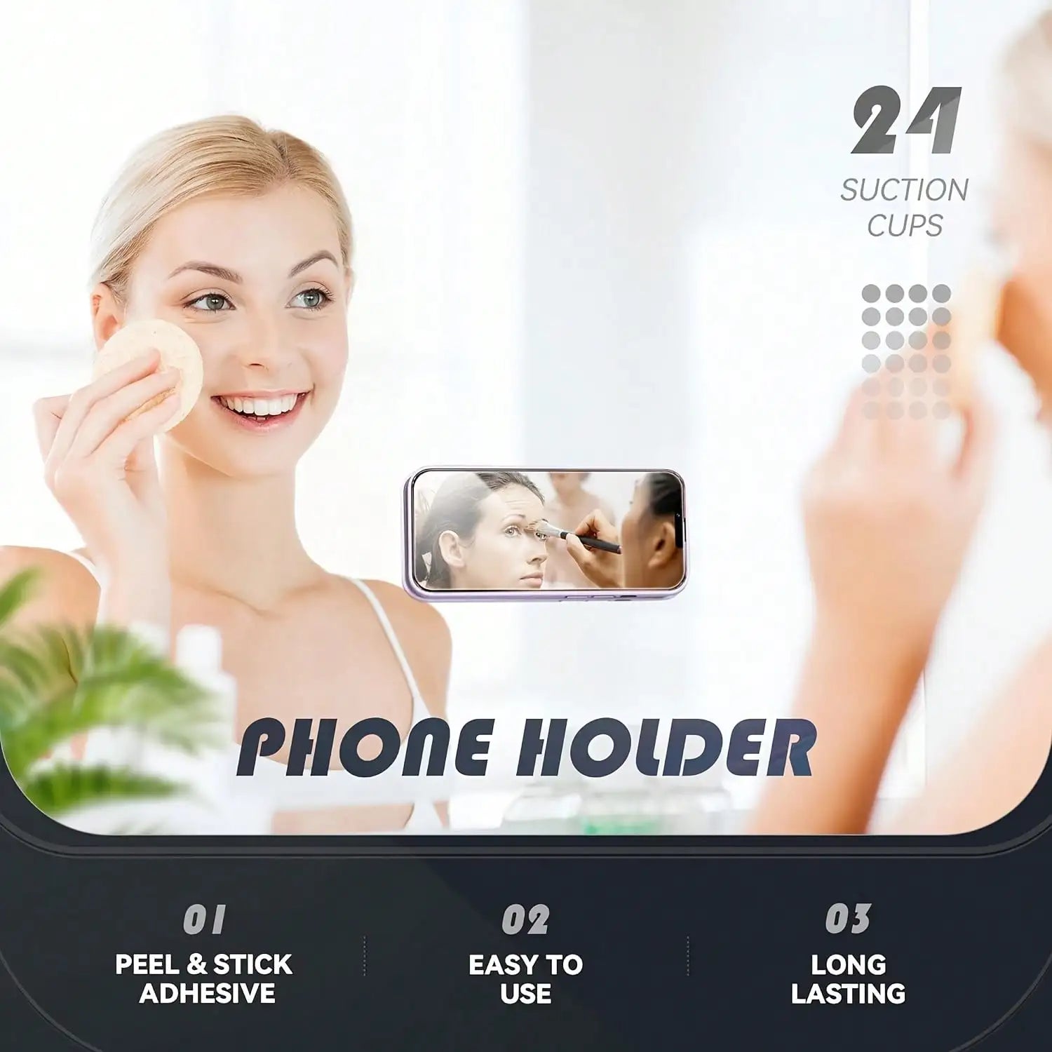 5-Piece Silicone Phone Grip Set - Suction Cup Adhesive for iPhone & Android, Hands-Free Stand with Mirror for Selfies & Videos