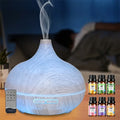550ml Wood Grain Aromatherapy Diffuser & Humidifier with Remote Control, 6 Essential Oils Included, Ultrasonic Silent Operation