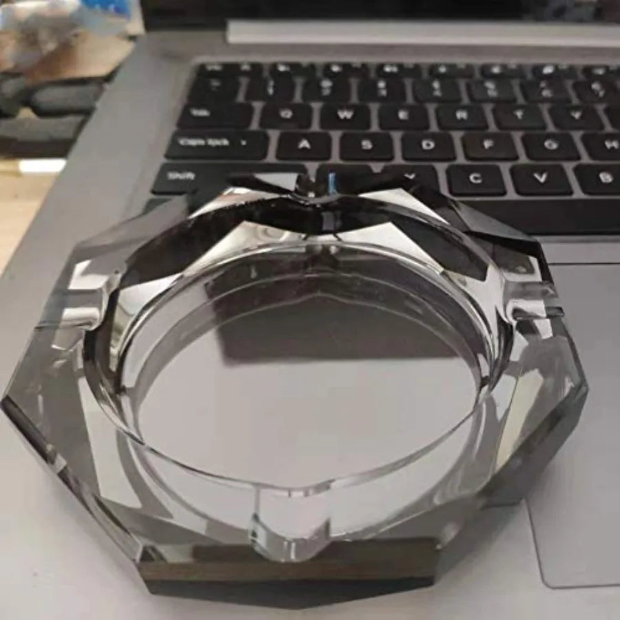 Crystal Glass Ashtray, Octagon Ash tray Cigar Cigarettes Ashtray Holder Office Home Desktop Tabletop Decoration