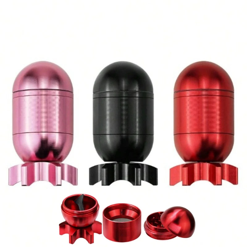 4-Layer Missile Shape Tobacco Grinder 1.5" Cute Aluminum Alloy Spice Grinder Cigarette Herb Manual Grinder with Cleaning Brush