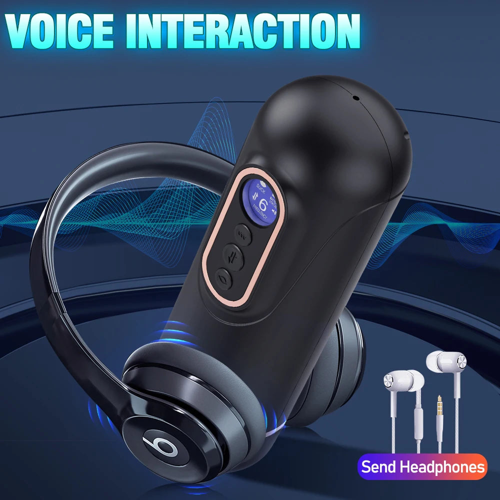 Automatic Telescopic Sucking Male Masturbator Vibrating Intelligent Heating Sexy Voice Earphone Pocket Pussy Sex Toy for Men