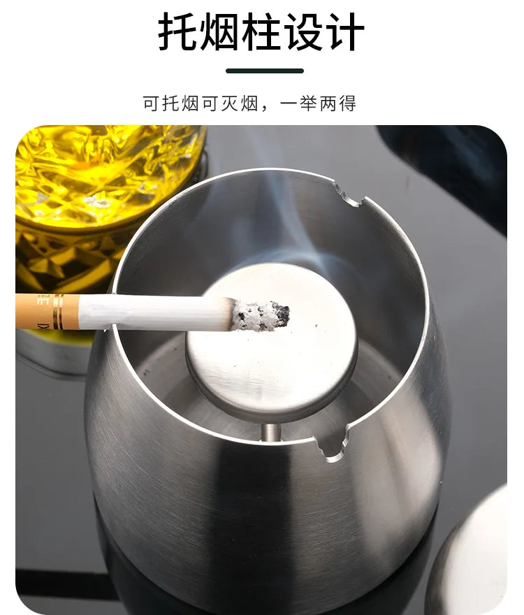 Portable Stainless Steel Ashtray U Groove, Creative Cigar Ashtrays with Cover, Windproof Smokeless Ashtray for Household Hotel