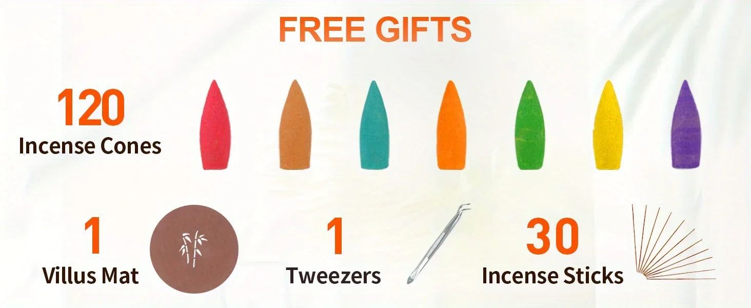 Waterfall Monk Incense Burner Mountain Tower Incense Holders Home Office Yoga Aromatcherapy Ornamen, Stone Brown