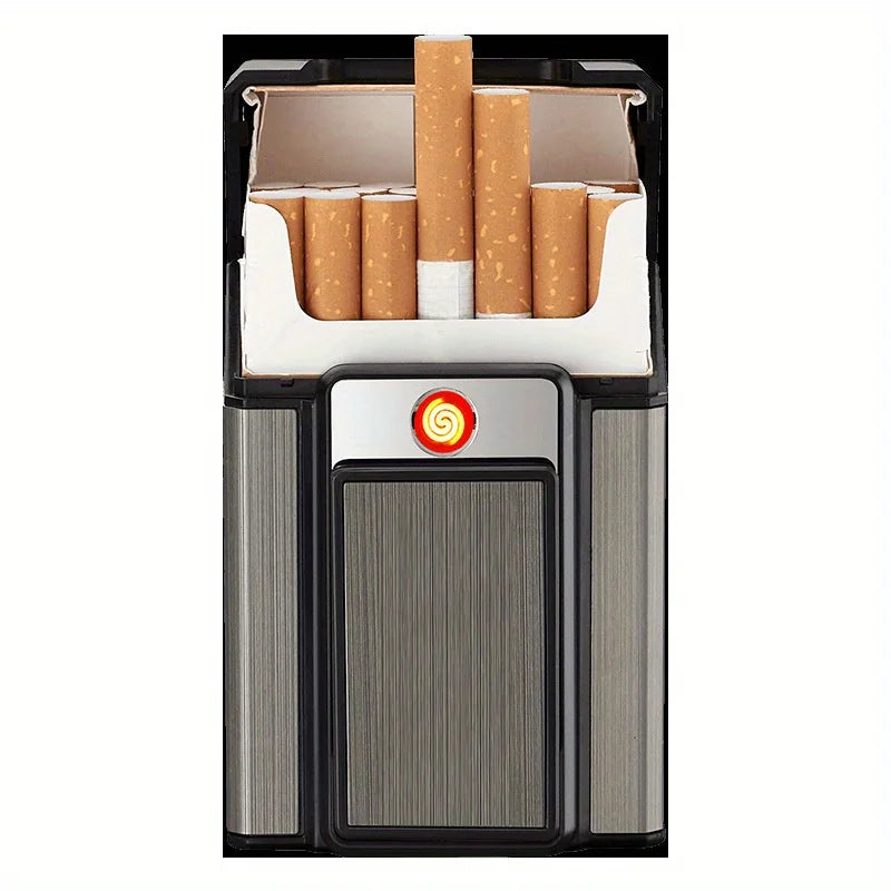 Cigarette Case with Lighter USB Rechargeable Windproof Tungsten Coil Igniter Holder Fits Soft & Hard Packs Holds 20 Cigarettes