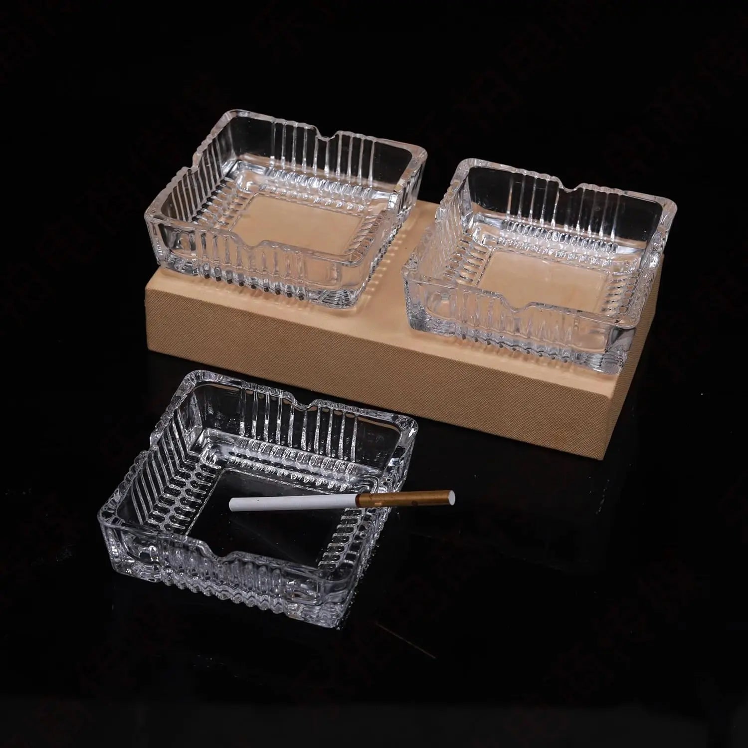 3 Pack Clear Thick Tempered Glass Ashtrays, Easy Clean Heavy Duty for Home Office Outdoor Party