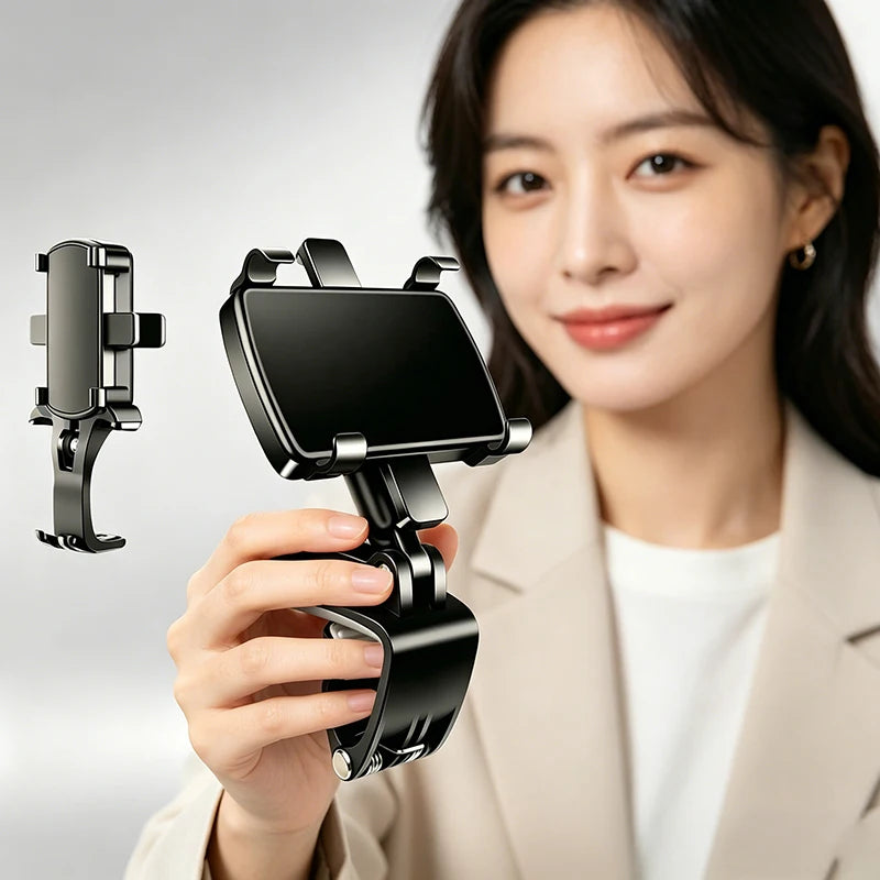 Car Phone Holder 360° Rotating, Universal Adjustable Spring Clamp, Anti-Vibration Secure Mobile Mount for Car Air Vent