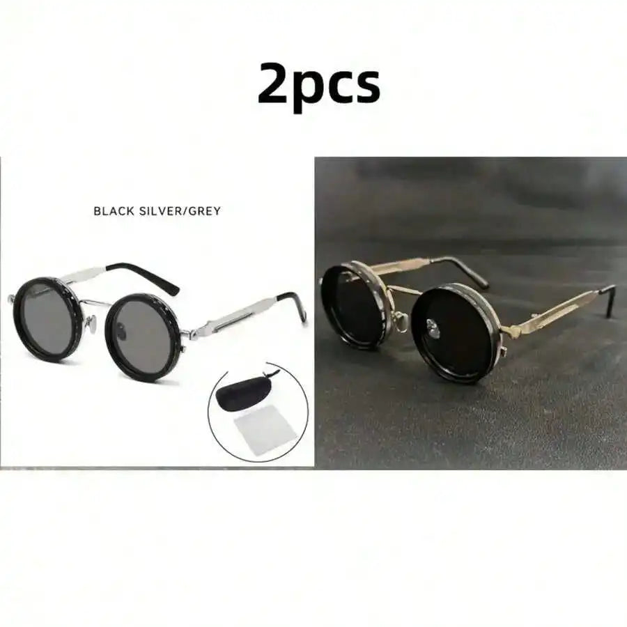 Men's Retro Spandex Style Rotating Sunglasses - Adjustable Brightness Steampunk Style Alloy Frame, Black And Gray Gradient Lenses, Travel And Fashion Accessories, Sunglasses, Party Sunglasses, Suitable For Bohemian Style Sung