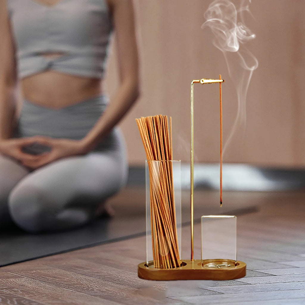 2 in 1 Incense Holder Anti-Ash Flying Incense Burne with Glass Ash Catcher and Incense Sticks Organizer for Meditation Yoga Spa