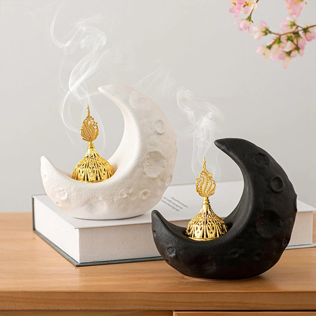 Moon Burner Ceramic Fountain Holder Yoga Meditation Decor Moon Decor Yellow Incense sticks Coil incense burners Insense holder