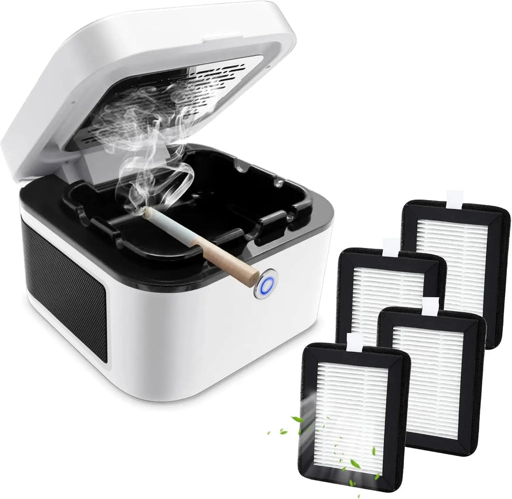 Smokeless Ashtray with HEPA Filter, USB Charging for Home or Car Use - White