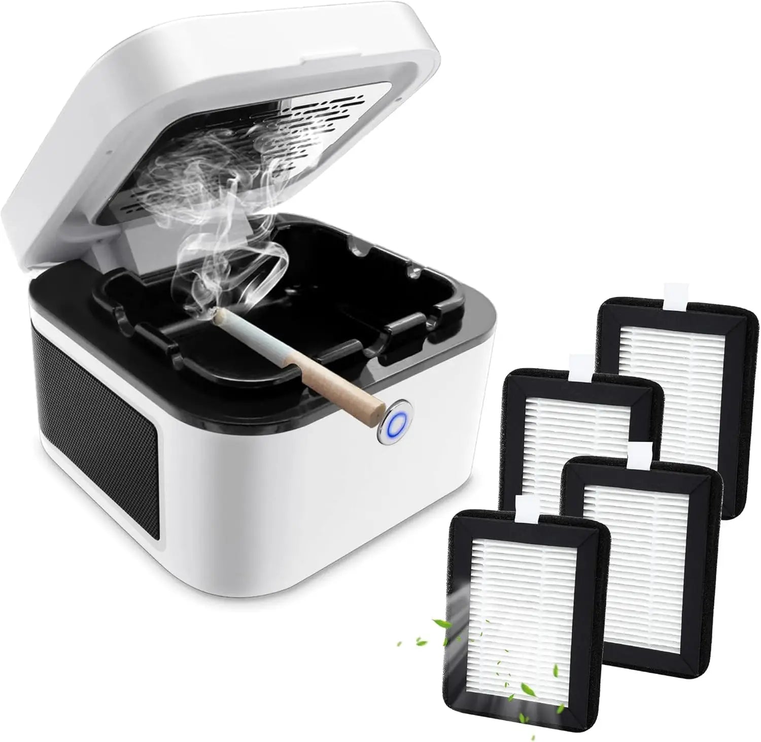 Smokeless Ashtray with HEPA Filter, USB Charging for Home or Car Use - White