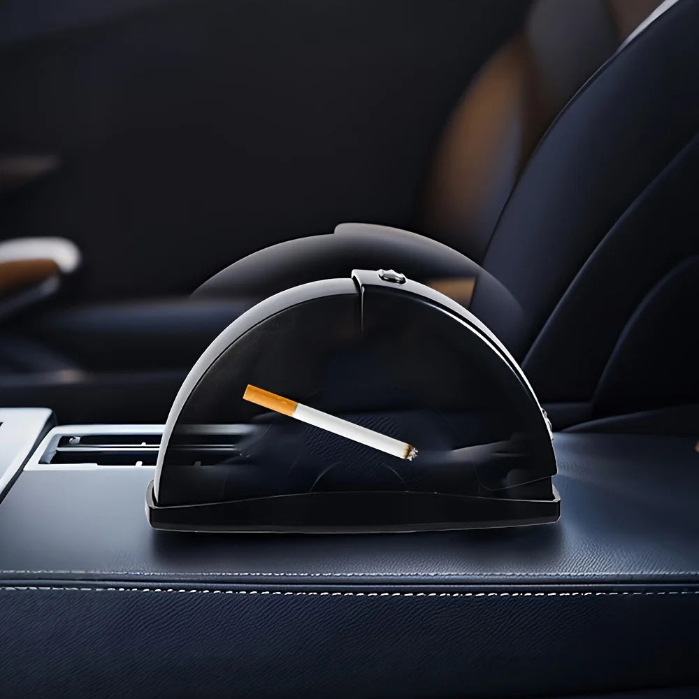 Car ashtray with flip-top design prevents ash from flying. It holds window dust, compact and durable, a practical and ideal gift