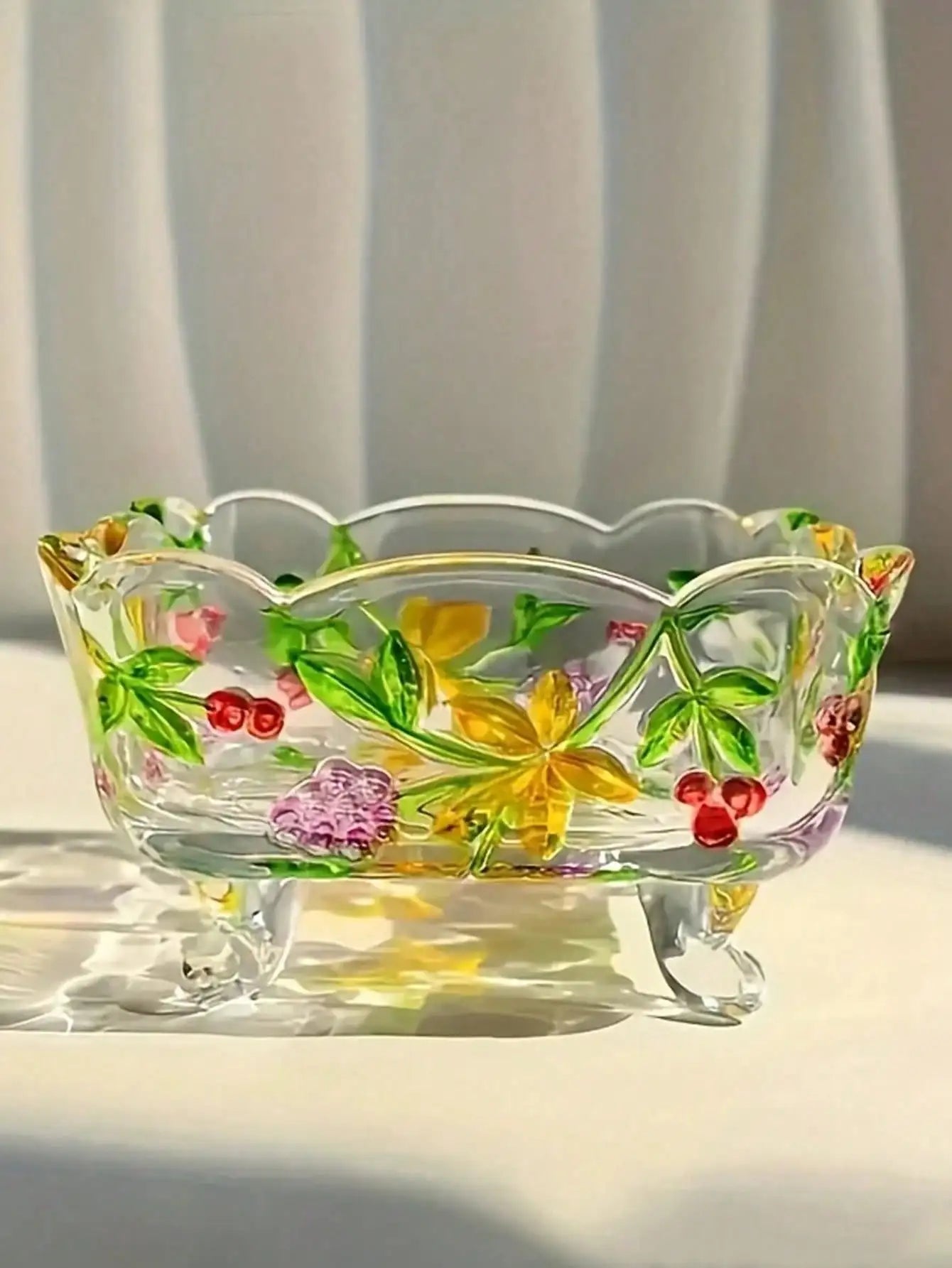 Handmade  Glass Ashtray With Floral Design - Rectangular Desktop Organizer & Ashtray, Multi-Purpose Decorative Centre Piece For Dining Room, Living Room Home Decoration, European Style Ashtray | Artistic Craftsmanship