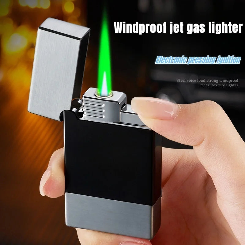 Metal Open Lid Steel Sound Jet Gas Lighter Windproof Portable Turbine Torch Lighter for Men's Gift Cigarette Accessories