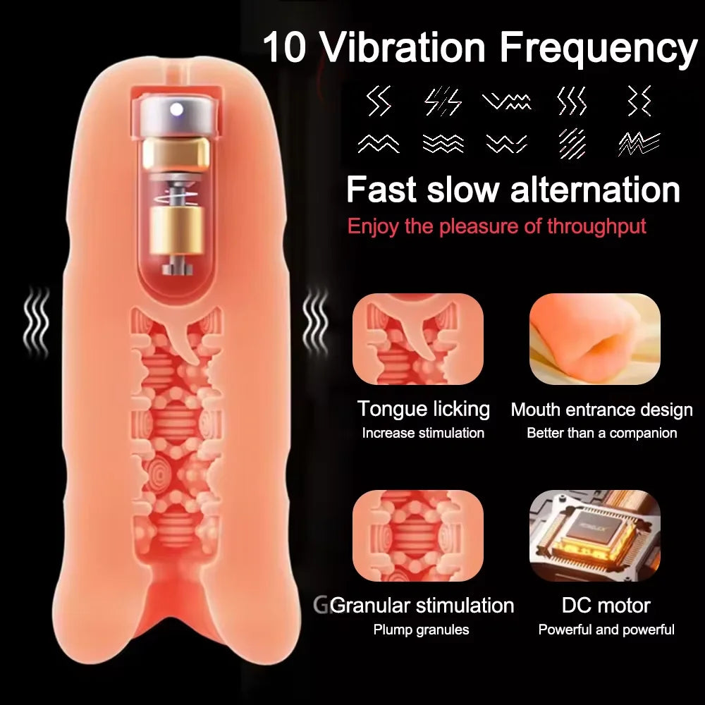 Automatic Male Masturbator Cup for Men Tongue Licking Vibrator Penis Trainer Exerciser Vagina Vacuum pump Sex Toys For Adult Men