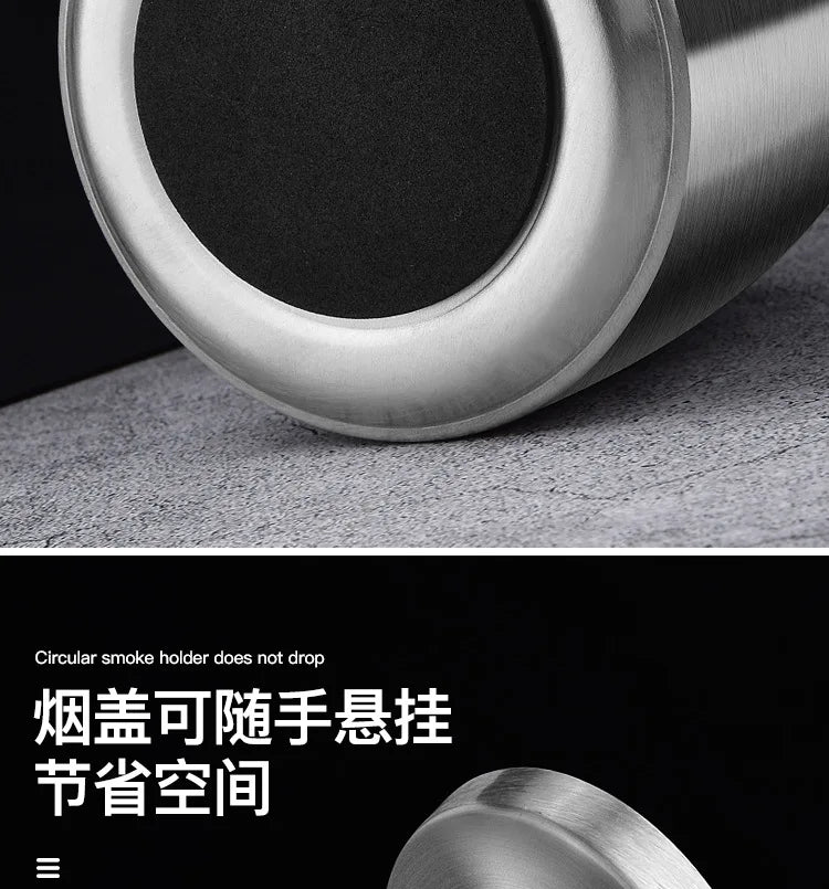 1PC Titanium-plated Stainless Steel Ashtray Car Interior Ash Waste Receptacle with Lid Thicker and Taller Anti-fly Car Ashtray
