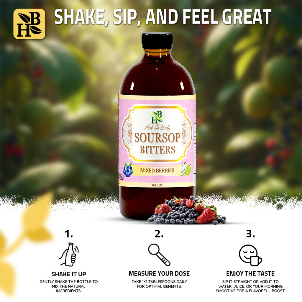 Herb to Body Soursop Bitters Mixed Berries Herbal Tonic 16oz