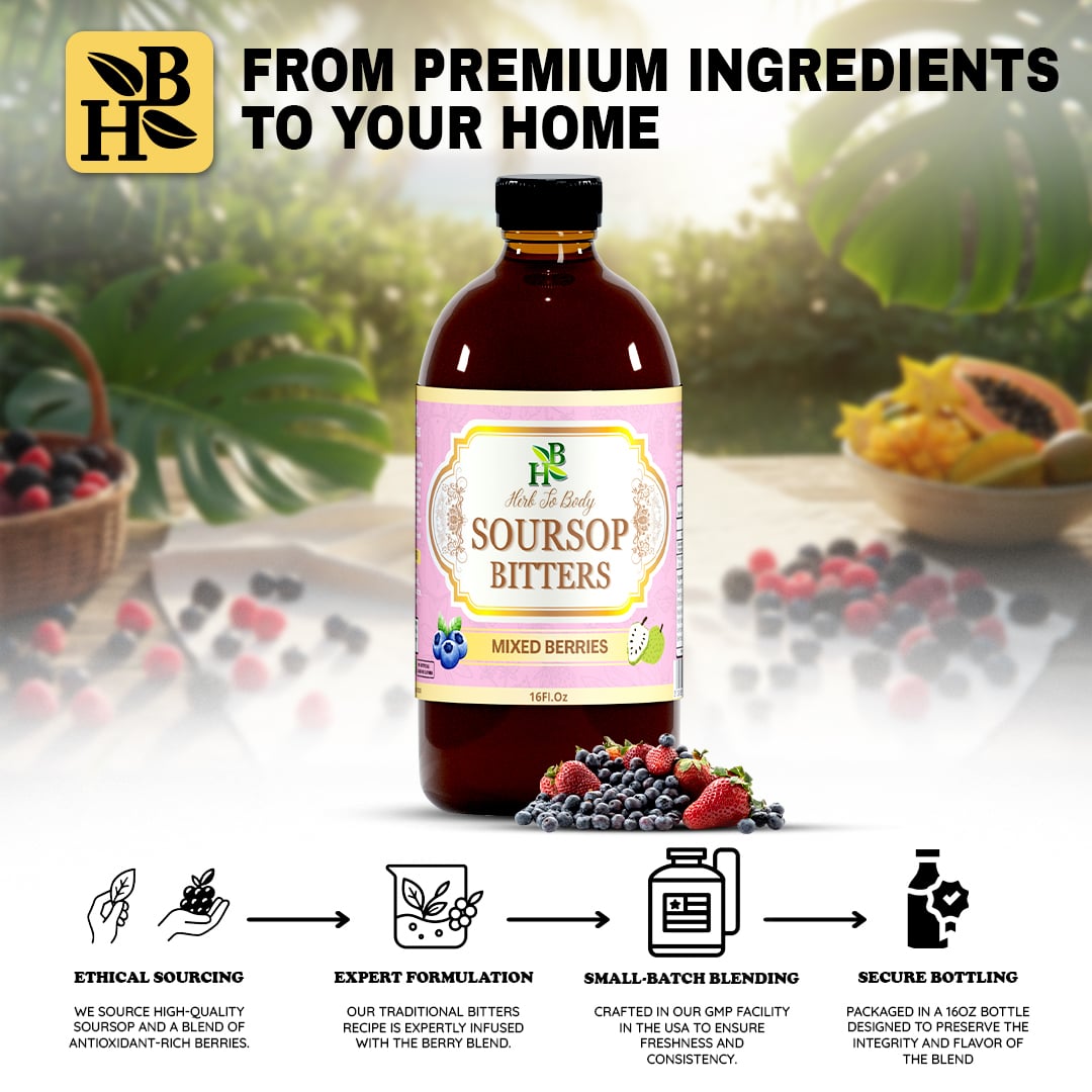 Herb to Body Soursop Bitters Mixed Berries Herbal Tonic 16oz