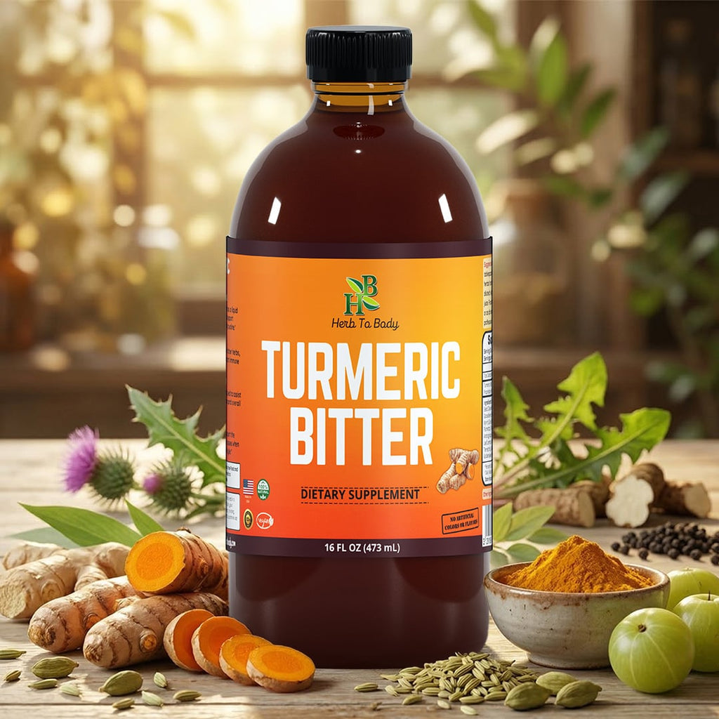 Herb To Body Turmeric Bitter Liquid Herbal Tonic 16 fl oz