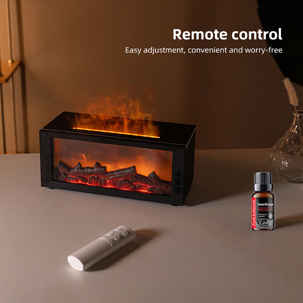 Humidifier Colorful Flame Fireplace Aroma Diffuser 300ml Waterless Auto Off Air Humidifier with Timer Remote Control for Home Be