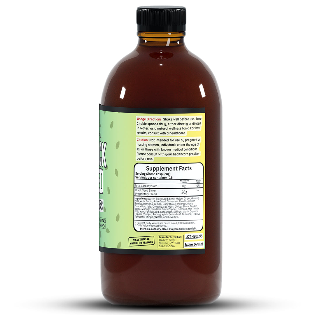 Herb To Body Black Seed Bitters Liquid Herbal Tonic 16 fl oz