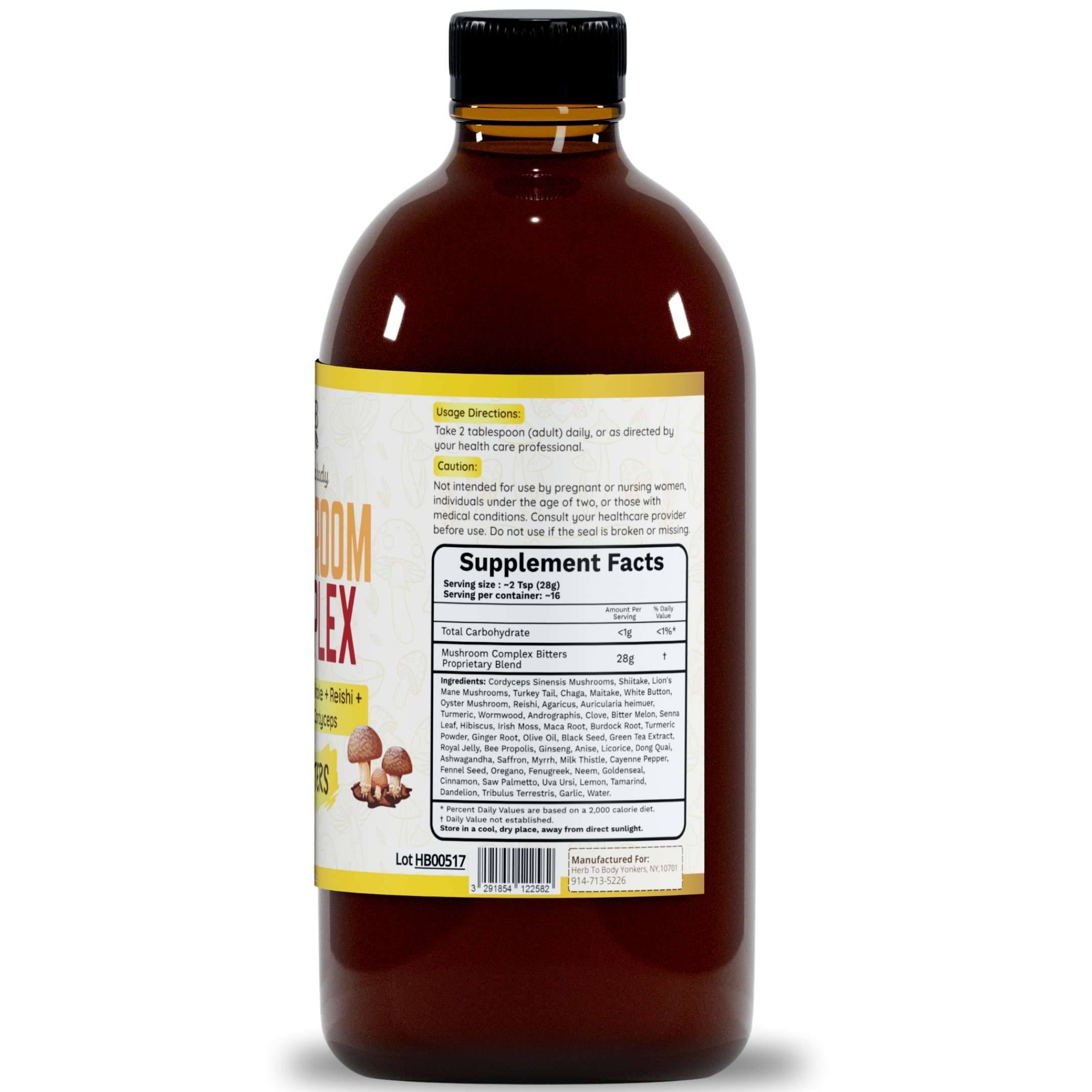 Herb to Body Mushroom Complex Bitters Liquid Supplement 16 oz