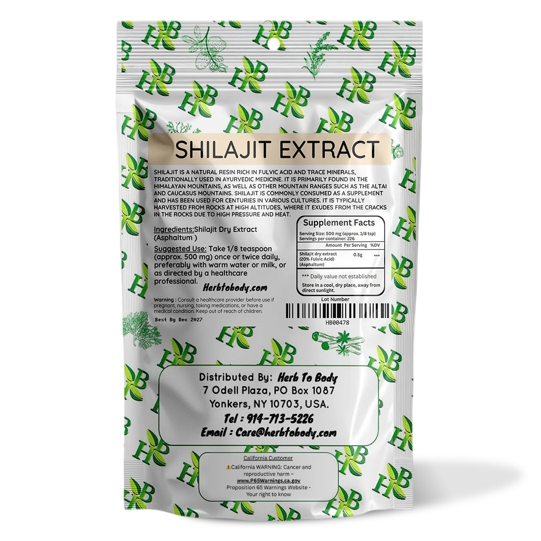 Herb to Body Shilajit Extract Powder 20% Fulvic Acid