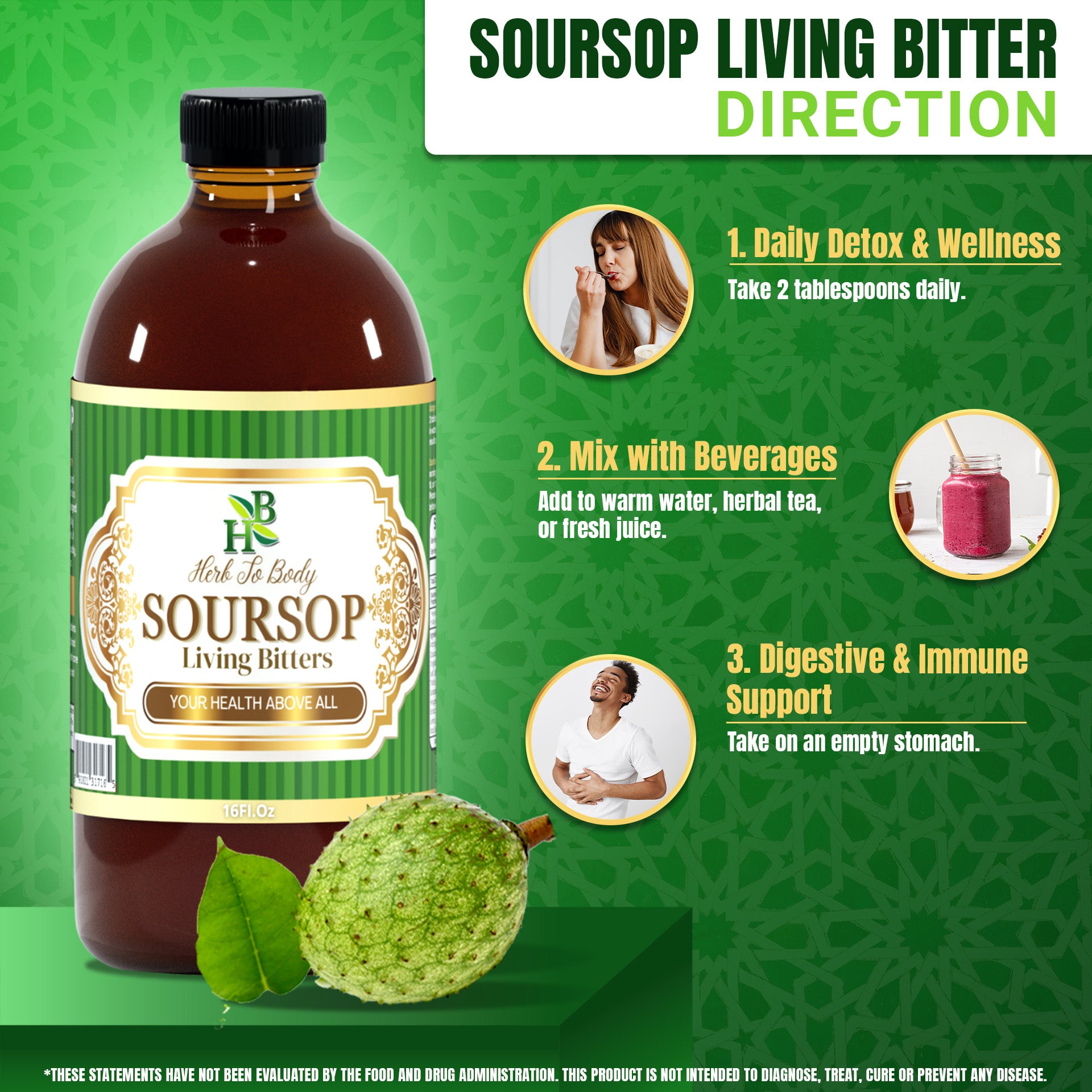 Herb to Body Soursop Living Bitter Herbal Supplement 16 fl oz