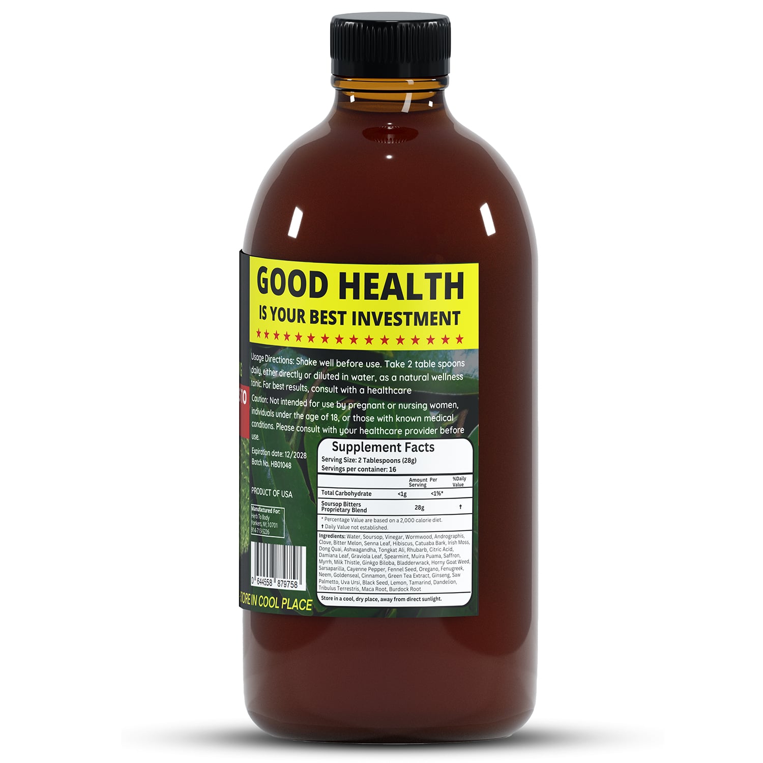 Herb to Body Soursop Bitters Herbal Tonic 16oz