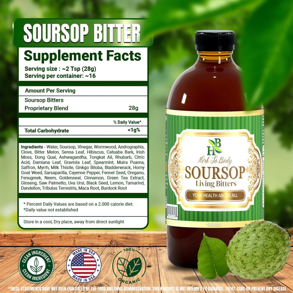 Herb to Body Soursop Living Bitter Herbal Supplement 16 fl oz