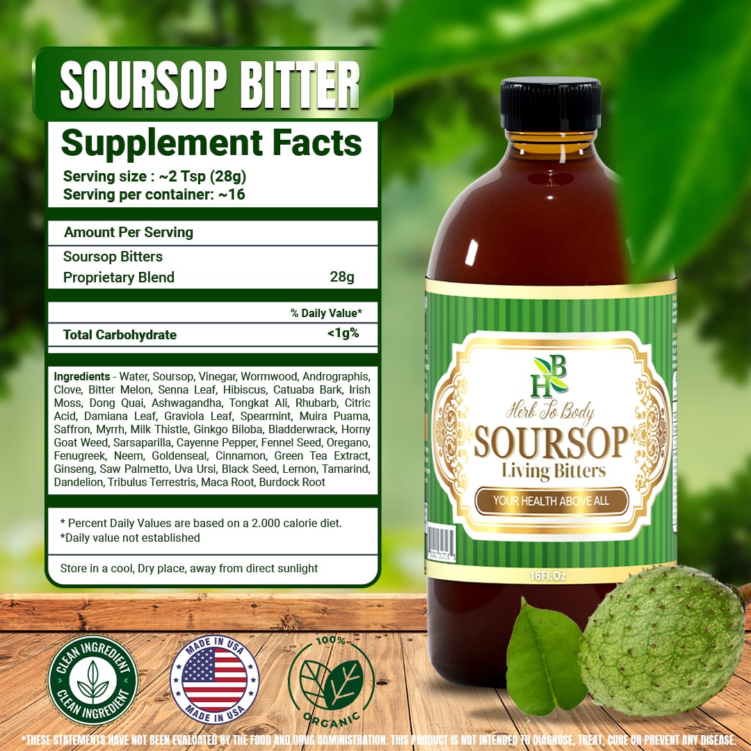 Herb to Body Soursop Living Bitter Herbal Supplement 16 fl oz