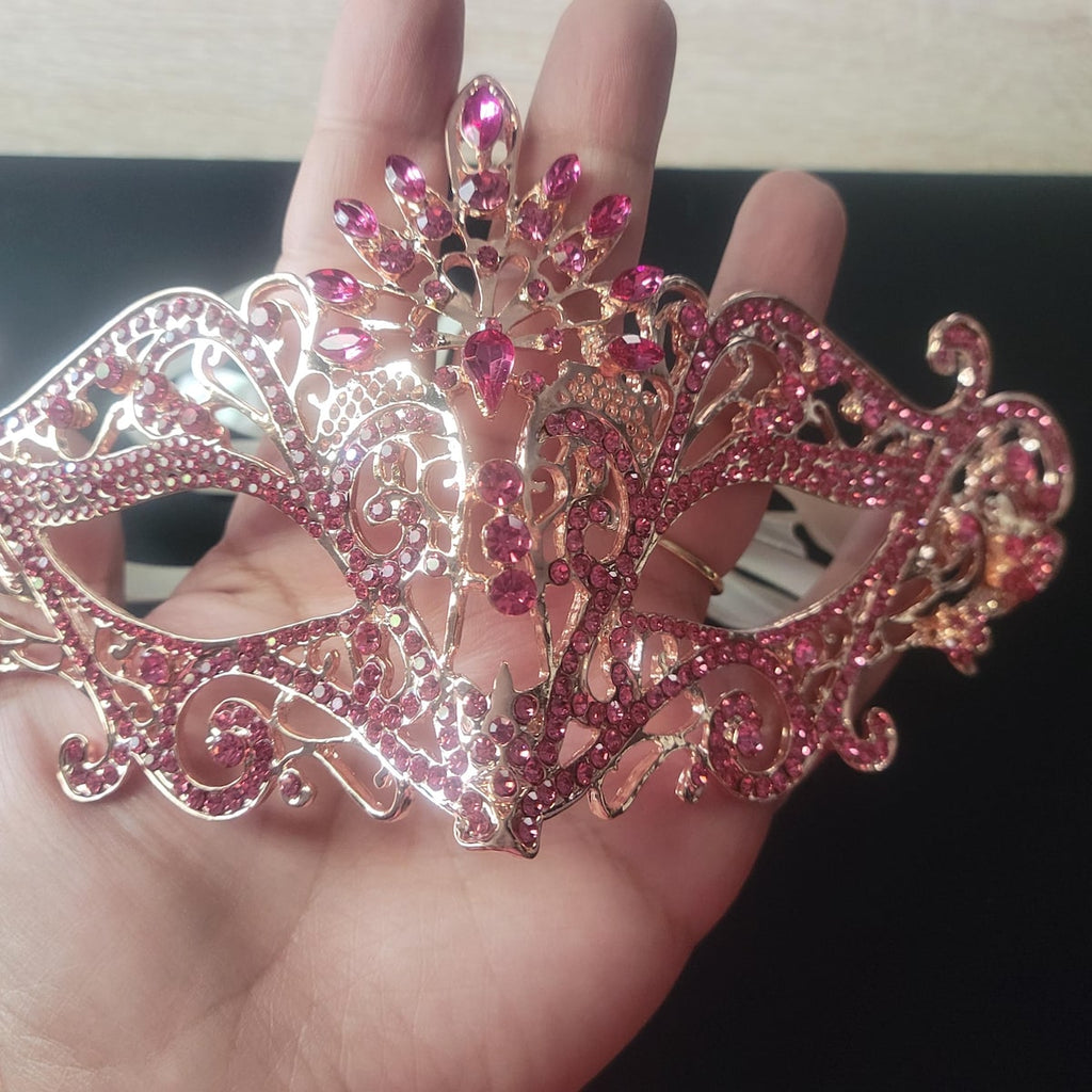 HappyJewelryWorld Masquerade Mask Luxury Pink Crystal Rhinestone Eye Mask