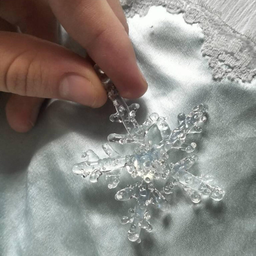 MourningGardenStudio Lampwork Glass Snowflake Pendant Handmade Clear Charm
