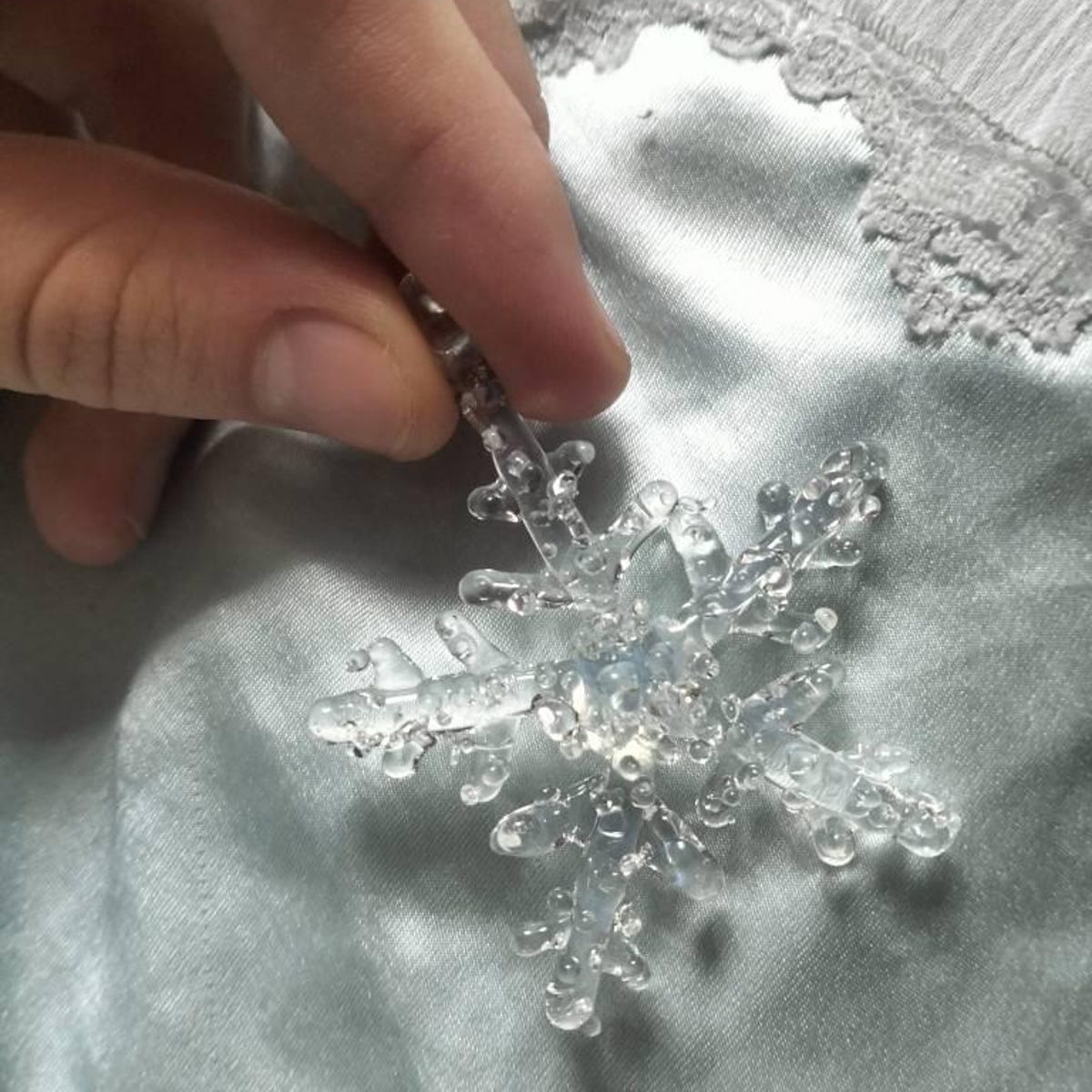 MourningGardenStudio Lampwork Glass Snowflake Pendant Handmade Clear Charm