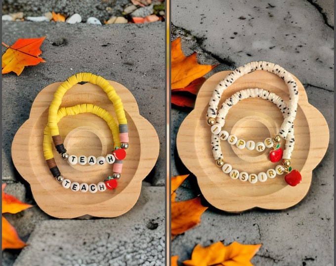 Pencil Design Teacher Bracelet Personalized Heishi Beaded Bracelet Inspire Gift