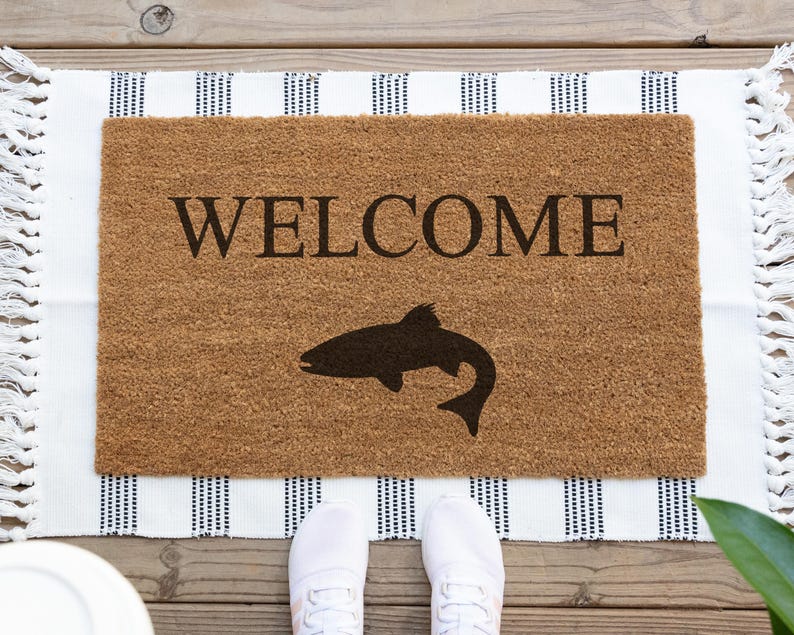 HamlinRowShop Fish Welcome Doormat Coir Front Porch Decor