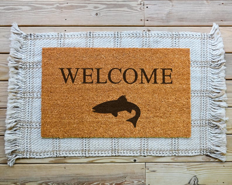HamlinRowShop Fish Welcome Doormat Coir Front Porch Decor