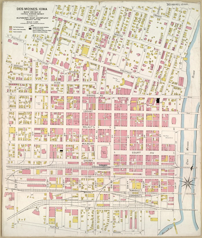 GenealogicalSurveyor 1906 Des Moines Polk County Iowa Giclée Print 20x24in