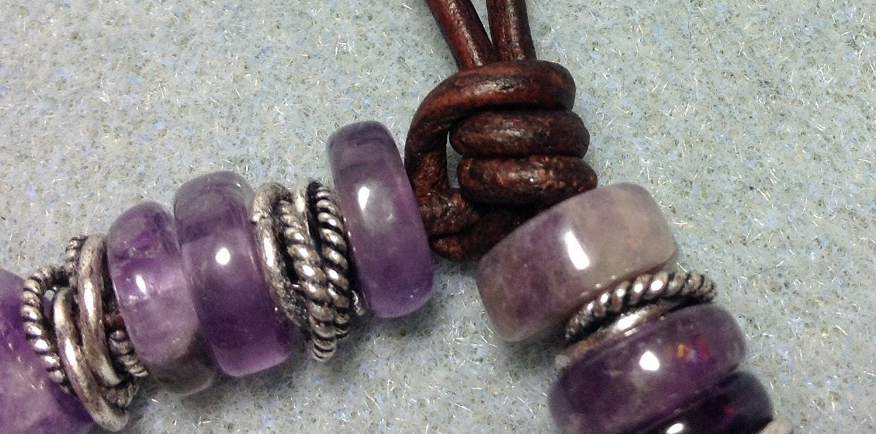 MossberryandStone Amethyst Leather Bracelet Sliding Knot
