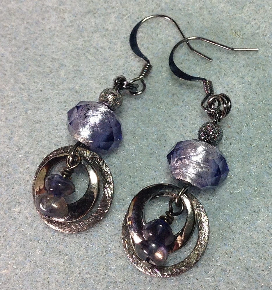 MossberryandStone Amethyst Drop Dangle Earrings Oxidized Silver February Birthstone