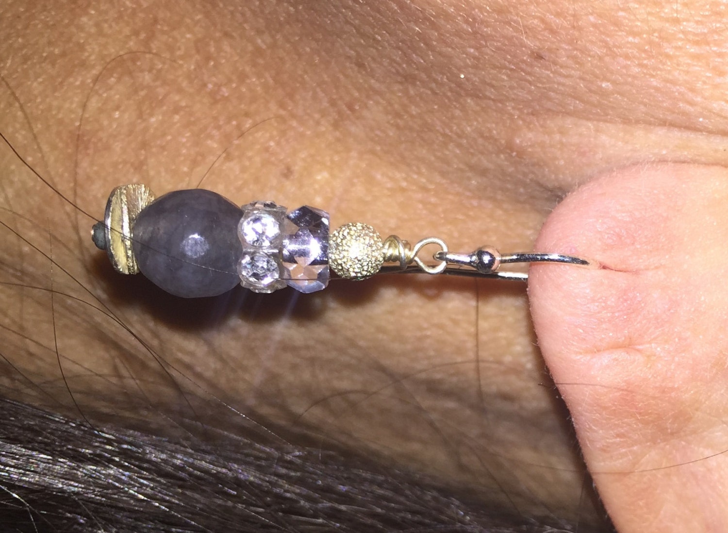 Mossberryandstone Gray Jade Swarovski Crystal Drop Earrings 8mm