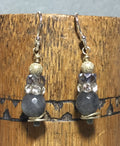 Mossberryandstone Gray Jade Swarovski Crystal Drop Earrings 8mm