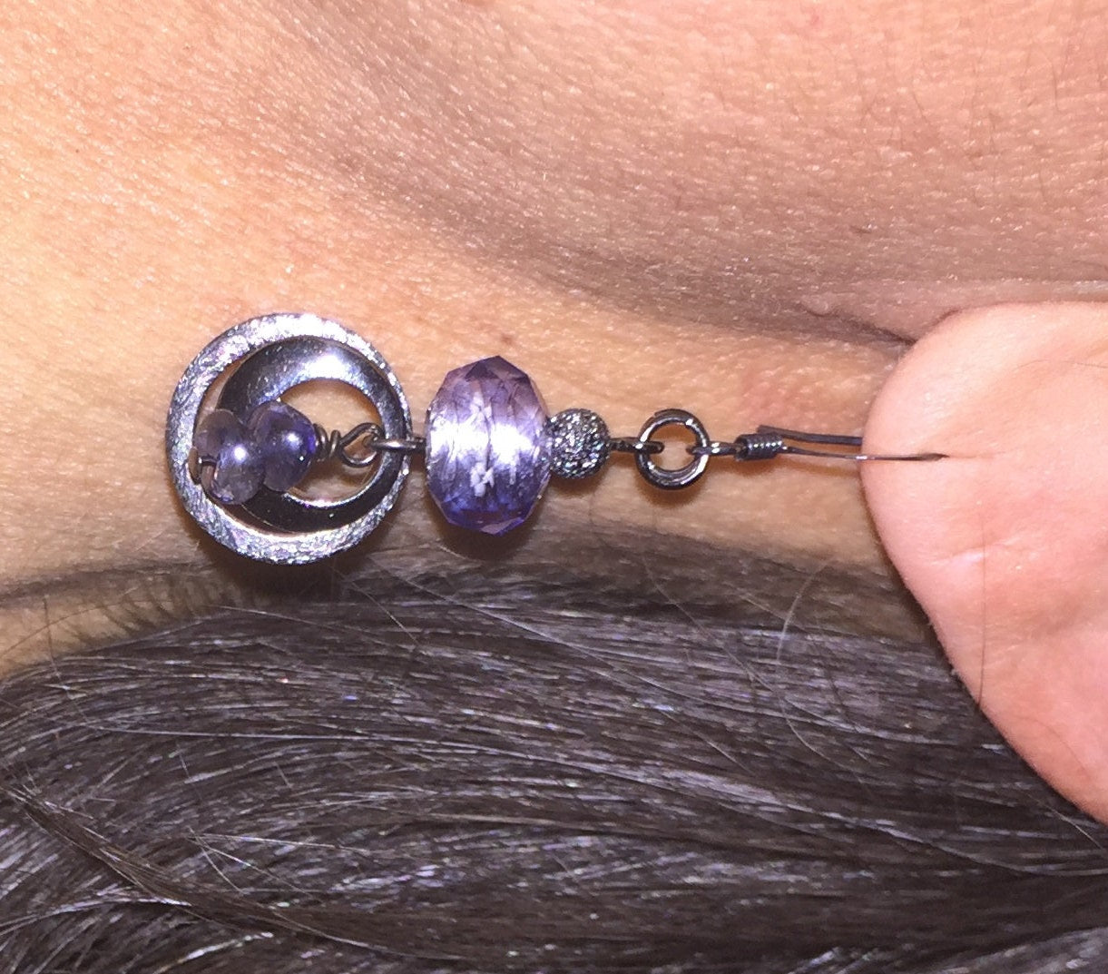 MossberryandStone Amethyst Drop Dangle Earrings Oxidized Silver February Birthstone
